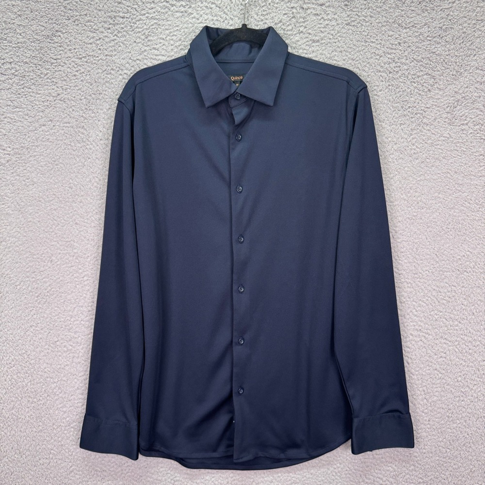 Quince Shirt Mens M Navy Blue Commuter Stretch Pique Long Sleeve Button Preppy - Picture 2 of 10